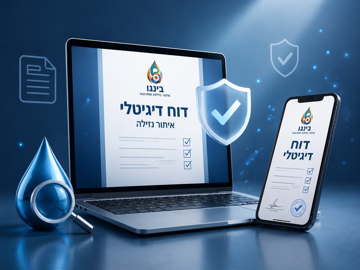 בינגו איתור נזילות — דוח דיגיטלי מקצועי לאיתור נזילה, קביל לחברת ביטוח